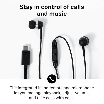 Sennheiser CX 80U Wired in-Ear Earphones with in-Line Microphone, One Button Smart Control, Lightweight Design, USB Type-C,(Black)