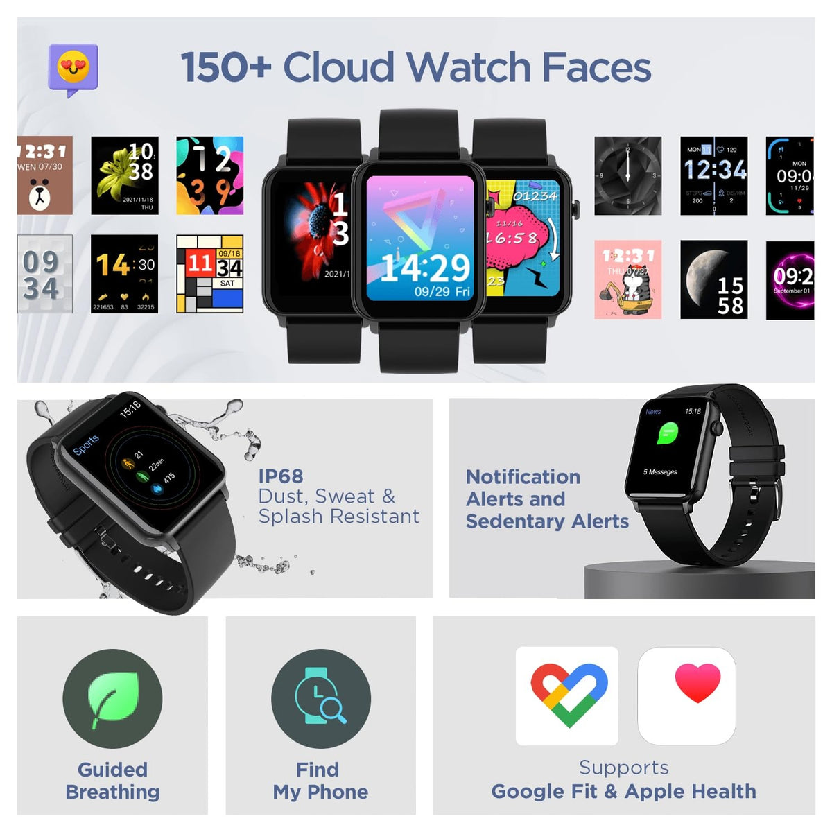 Boat Wave Call Smart Watch for Men & Women, Bluetooth Calling, 1.69" (4.2 cm) Display w/ 550 NITS, 150+ Watch Faces, Multi-Sport Modes,HR,SpO2, IP68