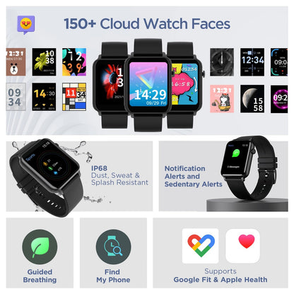 Boat Wave Call Smart Watch for Men & Women, Bluetooth Calling, 1.69" (4.2 cm) Display w/ 550 NITS, 150+ Watch Faces, Multi-Sport Modes,HR,SpO2, IP68