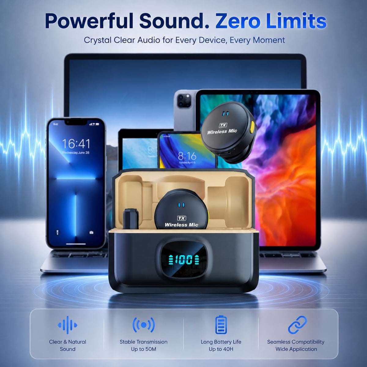 Futopia Wireless Rechargeable Microphone with Charging Case 300mAh, Noise Cancellation Mic, Clip-On Collar, 3Hr Playtime, 20m Range Perfect for YouTube, Podcast, Vlogging, Streaming & Video Recording