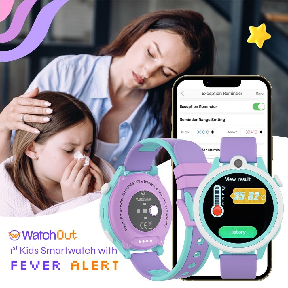 WatchOut Next-Gen+ Smart Watch for Kids, GPS Watch for Kid Tracker, with Sim Slot 5G, Video & Voice Calling, Heart Rate & Fever Alert, SOS Emergency Alerts, Smart Watch for Kids 3-13