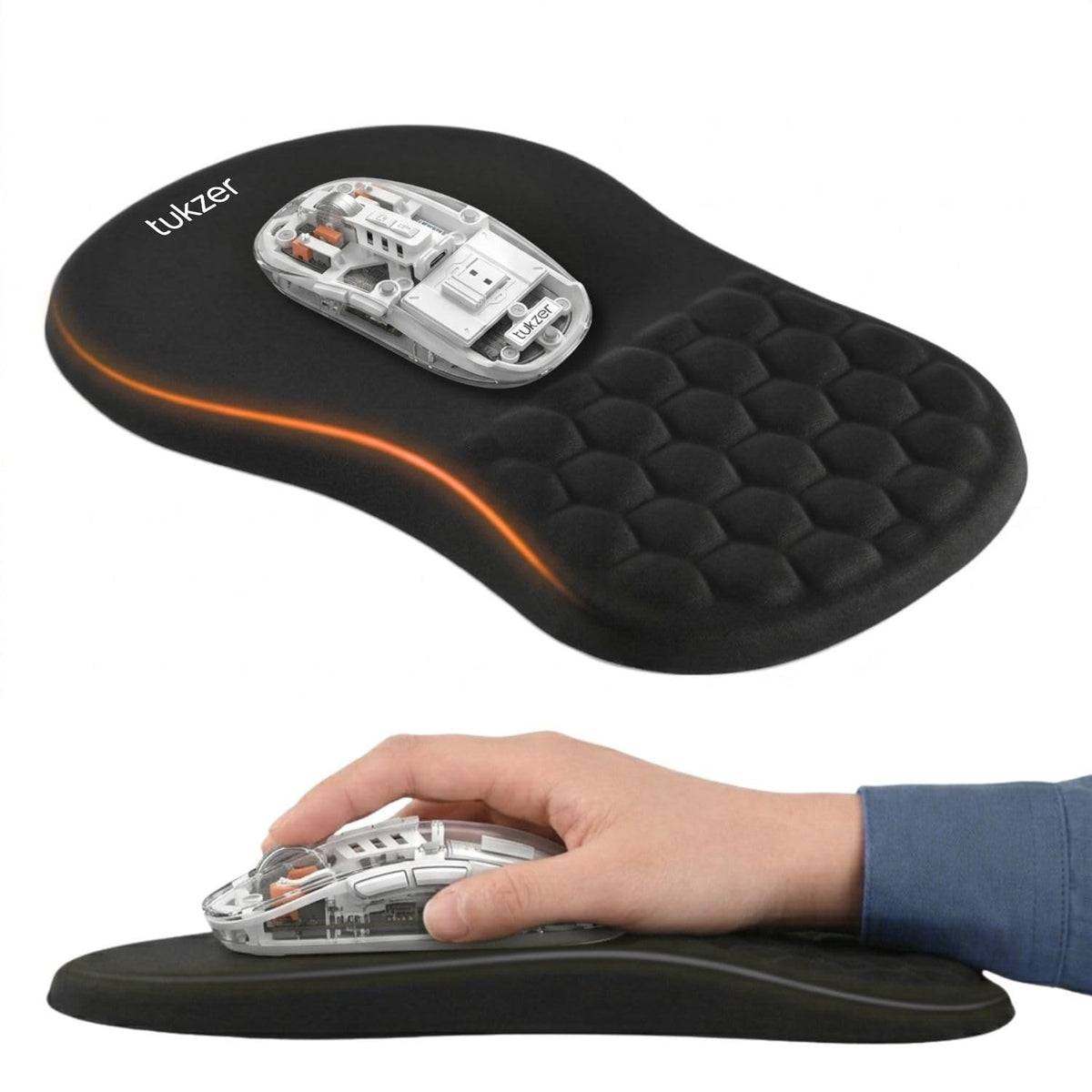 Tukzer Large Ergonomic Mouse Pad Wrist Support with Massage Design, Memory Foam, Non-Slip PU Base