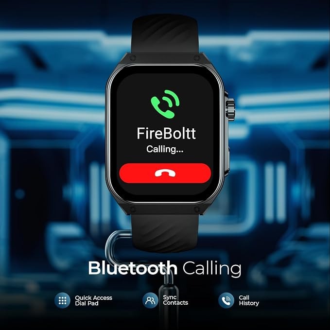 Fire-Boltt ARC 49.8mm (1.96 inch) AMOLED Always On Curved Display Smart Watch, Bluetooth Calling, Wireless Charging, 100+ Sports Modes, Water-Resistant 100+ Cloud Watch Faces (Black)