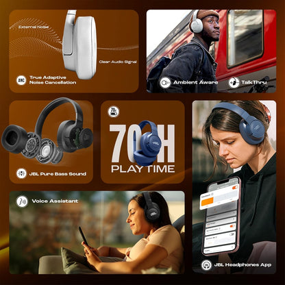 JBL Tune 770NC Wireless Over Ear Headphones with Adaptive Noise Cancellation, Upto 70H Battery, Smart Ambient, Speed Charge, Customized EQ, Google Fast Pair, Multipoint Connect, BT 5.3 - Black