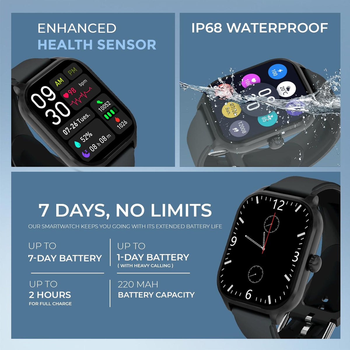 PunnkFunnk H9 Smart Watch 2.01" TFT Display, Bluetooth 5.0 with 100+ Sports Mode, Heart Rate & Blood Oxygen Monitor, Call & Message Reminders Compatible with Android & iOS, IP67 Waterproof