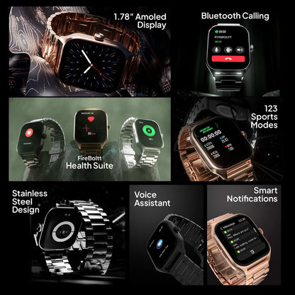 Fire-Boltt Solaris 1.78” AMOLED Always-on Display with 368 * 448 px Resolution, 123 Sports Mode, IP68 Water-Resistant, Long-Lasting Battery Life and Comprehensive Health Tracking (Pink)