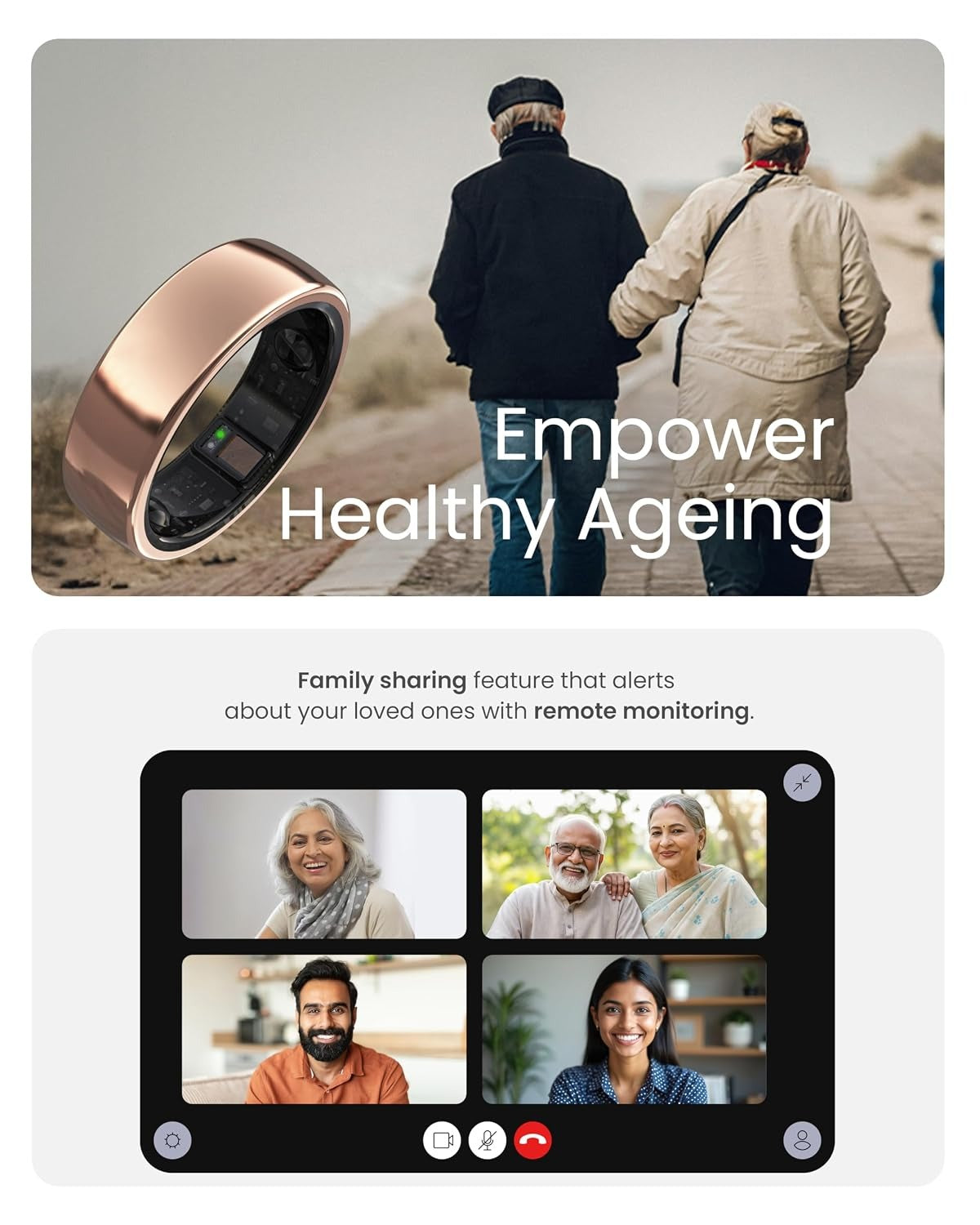 aabo Smart Ring for Men Women |Fitness Tracker Ring| Easy Connectivity | (Size 11, Gold)