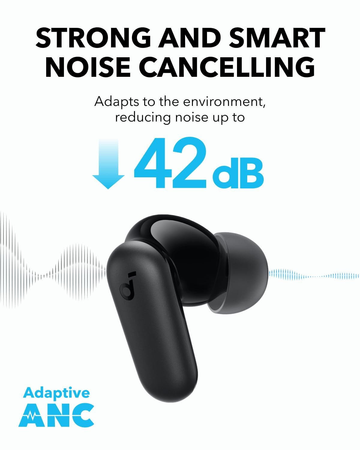 soundcore R50I NC by Anker Noise Cancelling in Ear Earbuds,Strong 42Db Adaptive Noise Cancelling,Powerful Bass,45H Playtime,2-in-1 Case and Phone Stand,Ip54,Fast Charge 10Min = 120 Min,Bluetooth 5.4