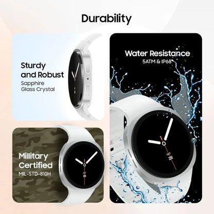Samsung Galaxy Watch8 (44mm, Bluetooth, Silver) with 3nm Processor | Dual GPS | Sapphire Glass & Armor Aluminum | 5ATM & IP68 | BP, ECG, IHRN & Vascular Load Monitoring | Anti-oxidant Index