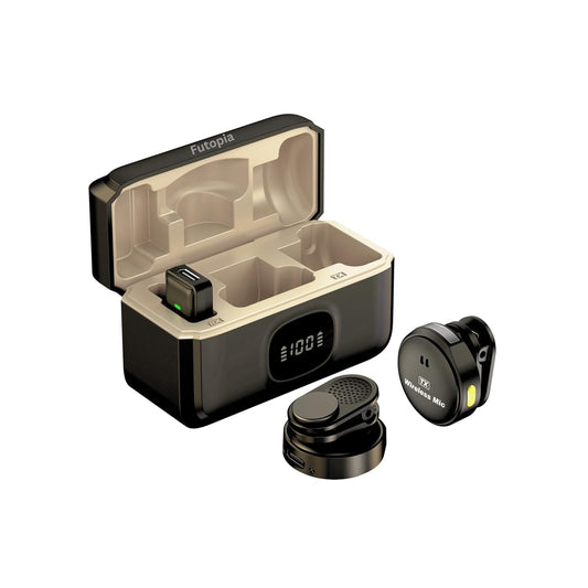 Futopia Wireless Rechargeable Microphone with Charging Case 300mAh, Noise Cancellation Mic, Clip-On Collar, 3Hr Playtime, 20m Range Perfect for YouTube, Podcast, Vlogging, Streaming & Video Recording